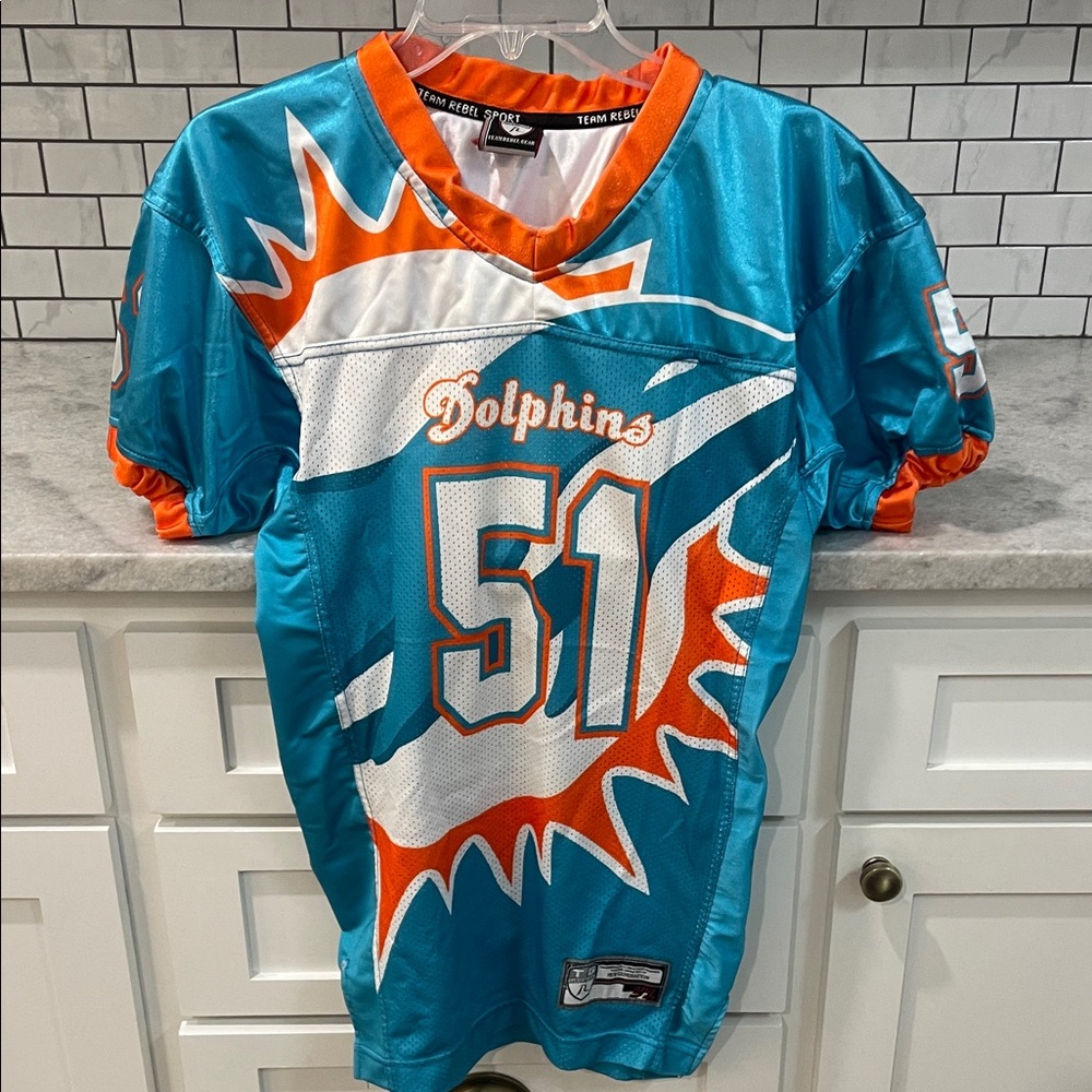 Team Rebel Sport Miami Dolphin Jersey Boys Youth Large Blue Orange NFL Football
